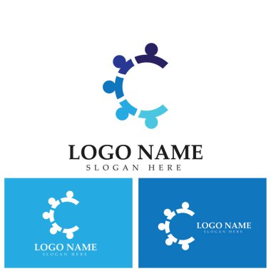 İnsanların Logo Vektörü Tasarım Şablonunu Bağlayan C Harfi Soyut