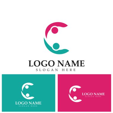 İnsanların Logo Vektörü Tasarım Şablonunu Bağlayan C Harfi Soyut