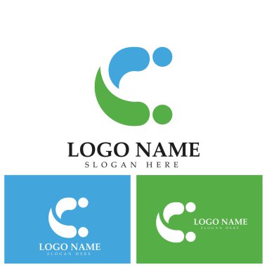 İnsanların Logo Vektörü Tasarım Şablonunu Bağlayan C Harfi Soyut