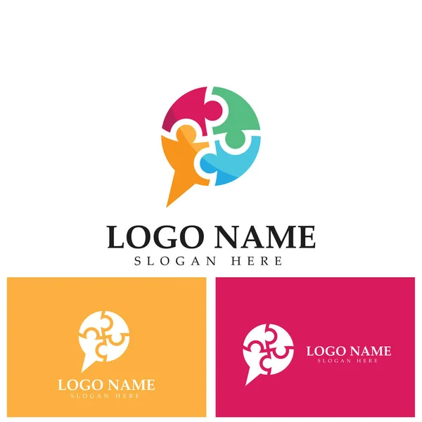 Puzzle Chat Illustration Modèle Logo — Image vectorielle