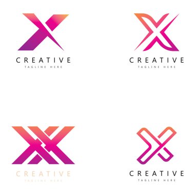 X harfi logo tasarım şablonu elementleri