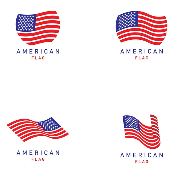 Satz Amerikanischer Flagge Logo Design Elemente Vektorsymbole — Stockvektor