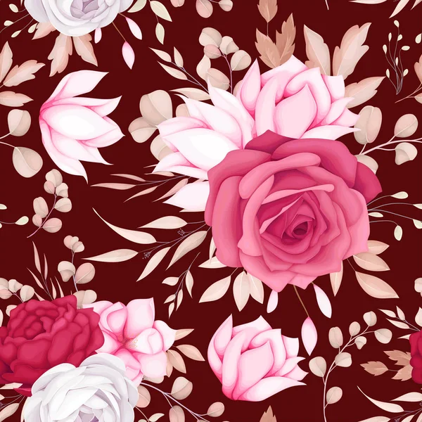 Красивый Романтический Бордовый Цветок Бесшовный Узор — стоковый вектор