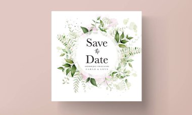 suluboya yapraklı modern düğün davetiyesi