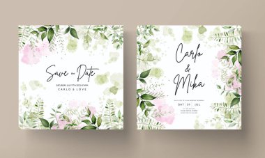 suluboya yapraklı modern düğün davetiyesi