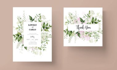 suluboya yapraklı modern düğün davetiyesi