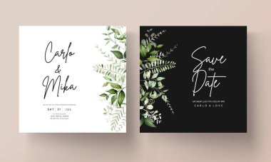 suluboya yapraklı modern düğün davetiyesi
