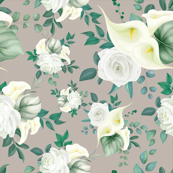 Красивая Цветочная Бесшовная Картина Белая Лилия Роза — стоковый вектор