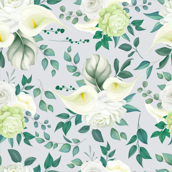 Krásný Květinový Bezešvé Vzor Bílá Lilie Růže — Stockový vektor