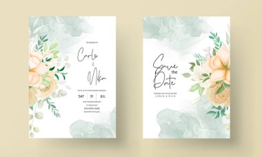 Güzel el yumuşak çiçekli düğün davetiyesi şablonu çiziyor