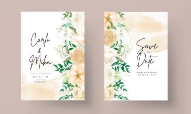 Güzel el yumuşak çiçekli düğün davetiyesi şablonu çiziyor