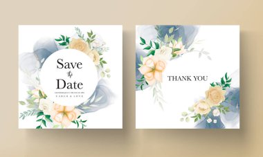 Güzel el yumuşak çiçekli düğün davetiyesi şablonu çiziyor