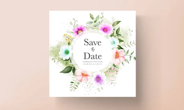 Όμορφο Χέρι Σχέδιο Ακουαρέλα Floral Πρόσκληση Γάμου Πρότυπο Κάρτα — Διανυσματικό Αρχείο