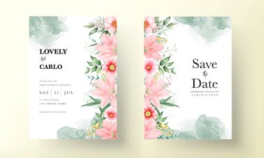 Romantik suluboya çiçek düğün davetiyesi şablonu