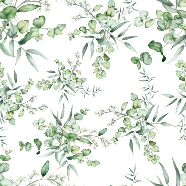 Elegante Handzeichnung Eukalyptusblätter Muster — Stockvektor
