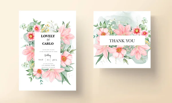 Akvarell Bröllop Inbjudan Vacker Blomma Mall — Stock vektor