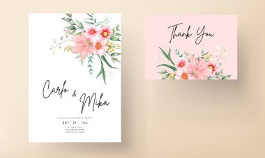 Güzel suluboya çiçek düğün davetiyesi seti