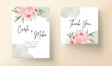 Güzel suluboya çiçek düğün davetiyesi seti