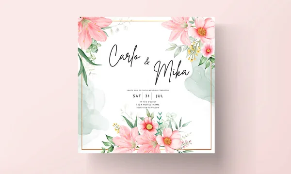 Magnifique Ensemble Carte Invitation Mariage Floral Aquarelle — Image vectorielle