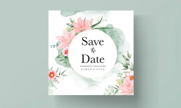 Magnifique Ensemble Carte Invitation Mariage Floral Aquarelle — Image vectorielle