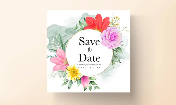 Invitation Mariage Floral Avec Belle Aquarelle Fleurs Colorées — Image vectorielle