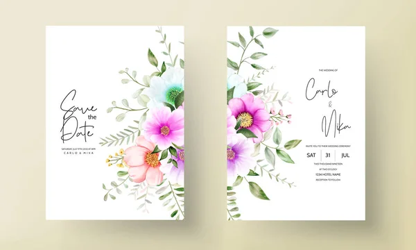 Bela Moldura Floral Cartão Convite Casamento Com Flor Aquarela Folhas — Vetor de Stock