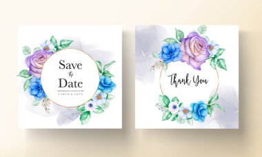 suluboya el çiçekli düğün davetiyesi şablonu