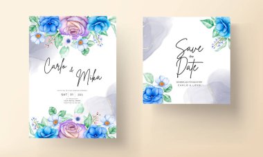 suluboya el çiçekli düğün davetiyesi şablonu