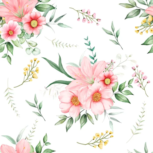 Design Padrão Sem Costura Aquarela Floral Romântico — Vetor de Stock