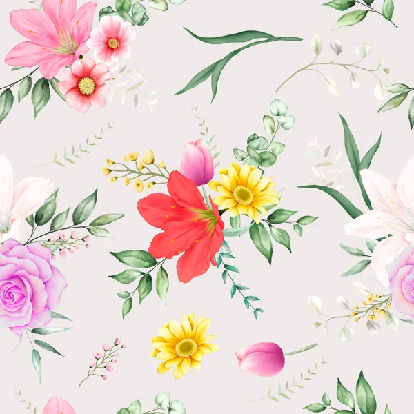 Безшовний Візерунок Красива Квітка Дизайн Листя — стоковий вектор