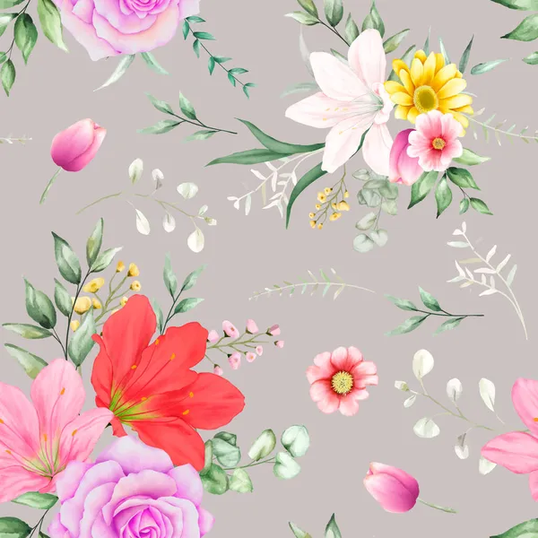 Nahtloses Muster Schönes Blüten Und Blätterdesign — Stockvektor