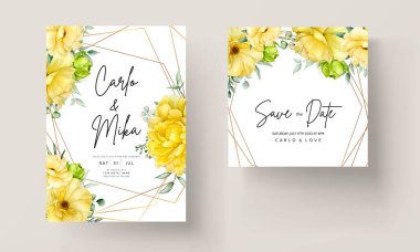 Çiçekli suluboya düğün davetiyesi seti.