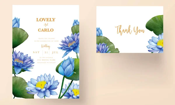 Красива Акварельна Синя Листівка Запрошення Квітки Лотоса — стоковий вектор