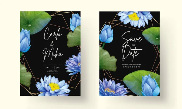 Schöne Aquarell Blaue Lotusblume Einladungskarte — Stockvektor