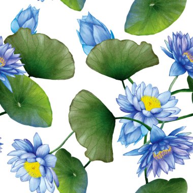 Zarif mavi nilüfer çiçeği pürüzsüz desen