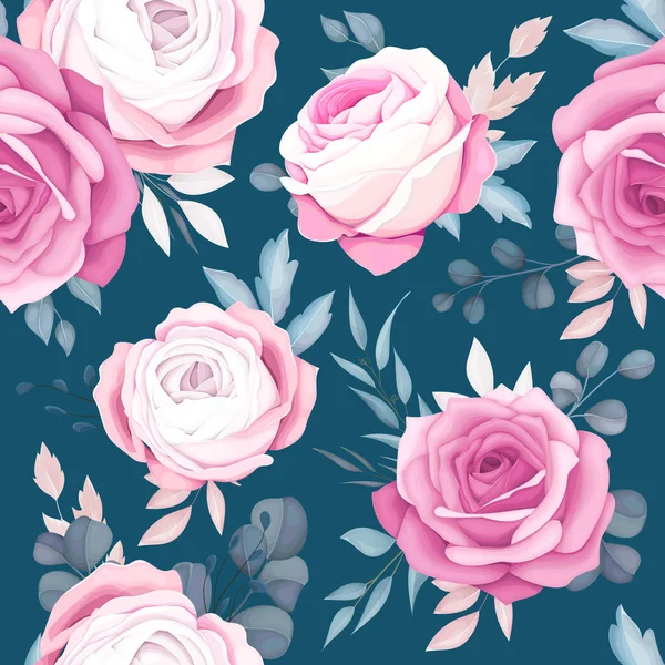 Romantisch Roze Marine Bloemen Naadloos Patroon — Stockvector