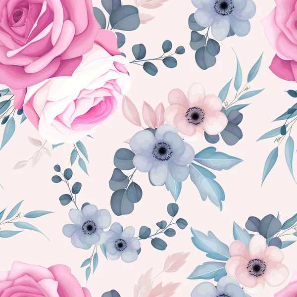 Romantic Pink Navy Floral Seamless Pattern — Stock Vector