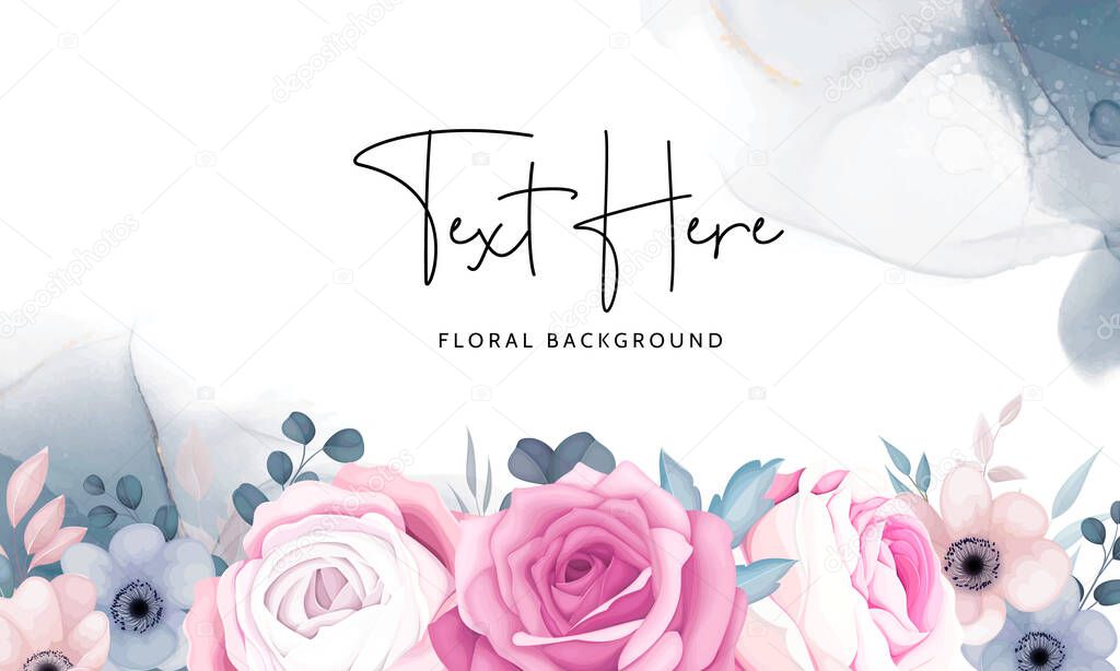romantic pink and navy floral frame background