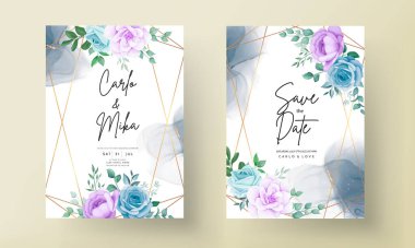 Zarif el çizimi düğün davetiyesi çiçek tasarımı