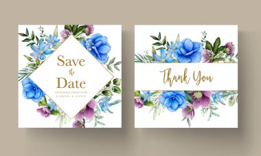 Güzel suluboya çiçek düğün kartı şablonu