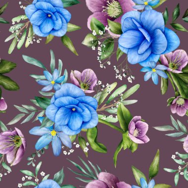 Çiçekli, suluboya, kusursuz desenli.