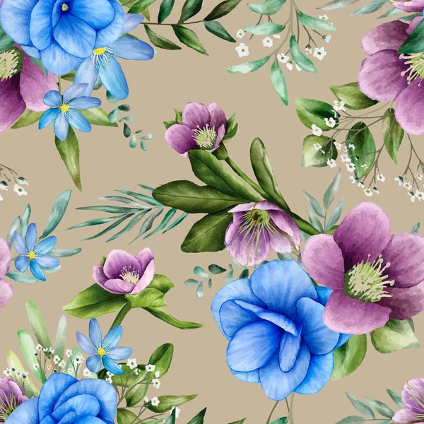 Seamless Pattern Floral Beautiful Flower Watercolor —  Vetores de Stock