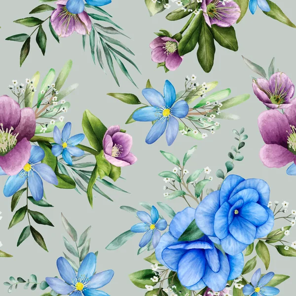 Seamless Pattern Floral Beautiful Flower Watercolor — Vettoriale Stock