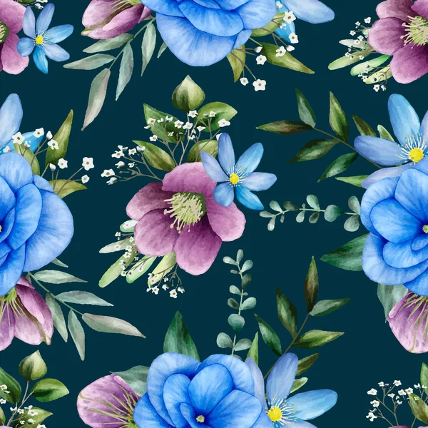 Nahtlose Muster Floralen Mit Schönen Blume Aquarell — Stockvektor