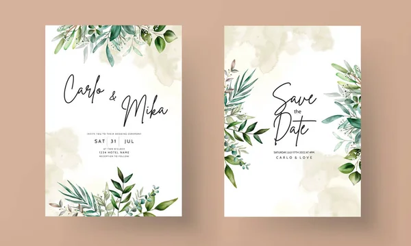 Schöne Blätter Hochzeitseinladungskarte Vorlage — Stockvektor
