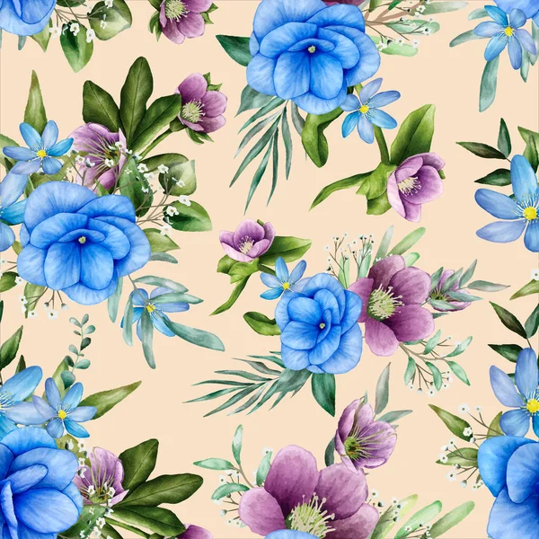 Seamless Pattern Floral Beautiful Flower Watercolor — Stockvektor