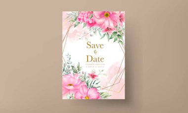 Düğün davetiyesi seti şablonu güzel çiçekler ve suluboya bırakıyor