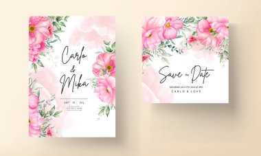 Düğün davetiyesi seti şablonu güzel çiçekler ve suluboya bırakıyor