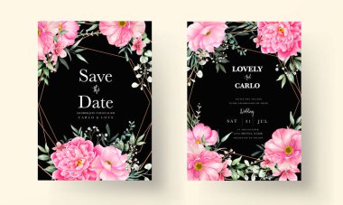 Düğün davetiyesi seti şablonu güzel çiçekler ve suluboya bırakıyor