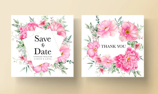 Düğün davetiyesi seti şablonu güzel çiçekler ve suluboya bırakıyor